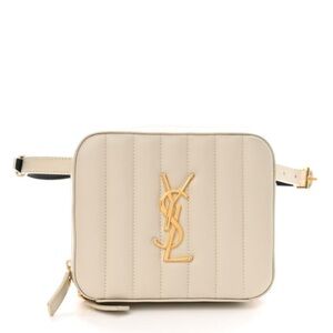 USED SAINT LAURENT 
Lambskin Matelasse Vicky Monogram Belt Bag Crema Soft